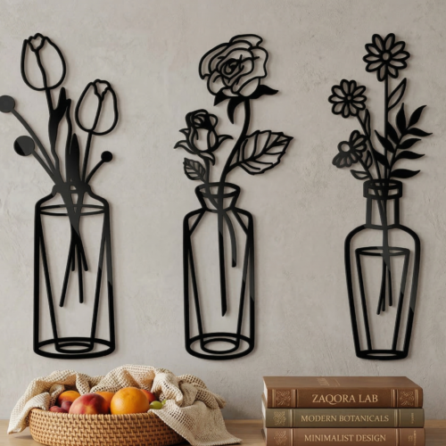 Modern Lale, Gül ve Papatya Duvar Dekoru - 3'lü Set