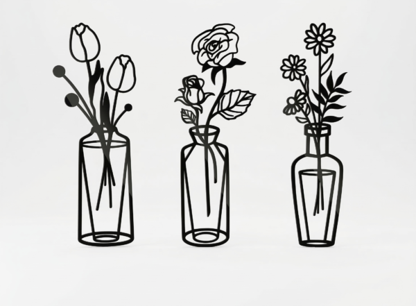 Modern Lale, Gül ve Papatya Duvar Dekoru - 3'lü Set